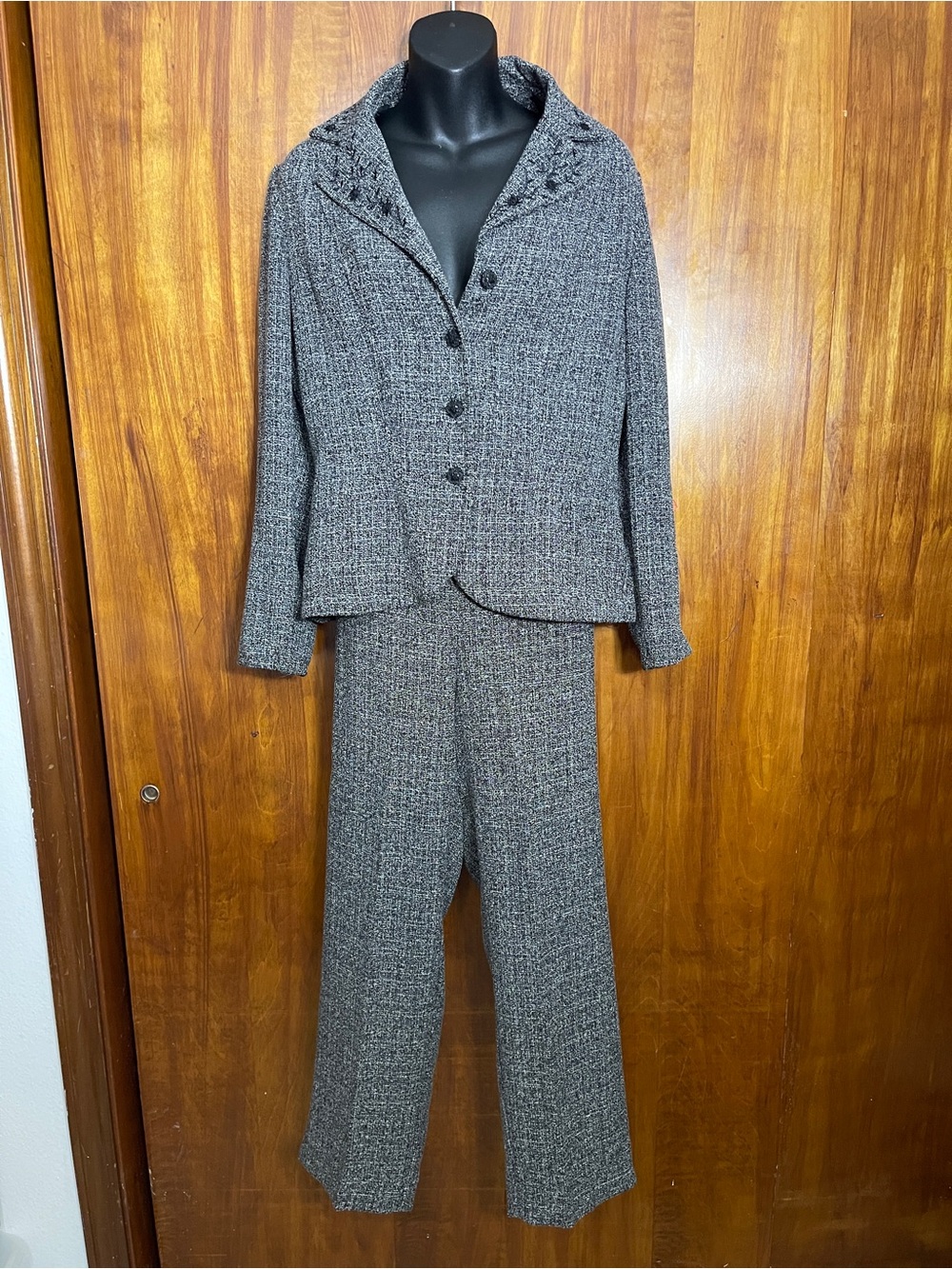 VTG Scarlett Womens 10 Gray Tweed 2 Pc Pant Suit Blazer Pants Set BusinessCareer